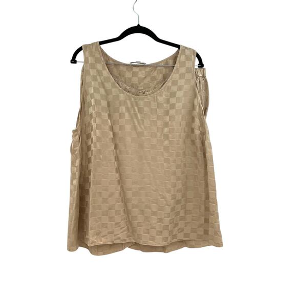 Lunya Silk Checkered Jacquard Silk Short Set Beige Tan Gold Plus Size 1X - Picture 2 of 16
